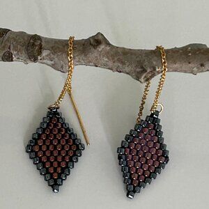 Gold Filled Threader Earrings with rhombus drop